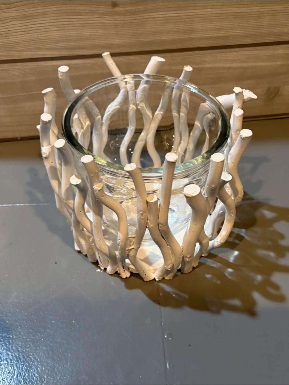 White Coastal Driftwood Hurricane Candle Holder - Picture 2 of 3